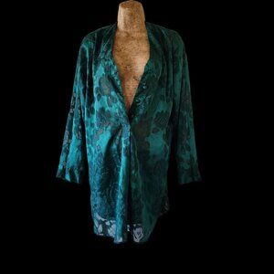 Vtg 90s Victoria Secret  Gold Label Jacquard Emerald Green Floral Sheer Teddy